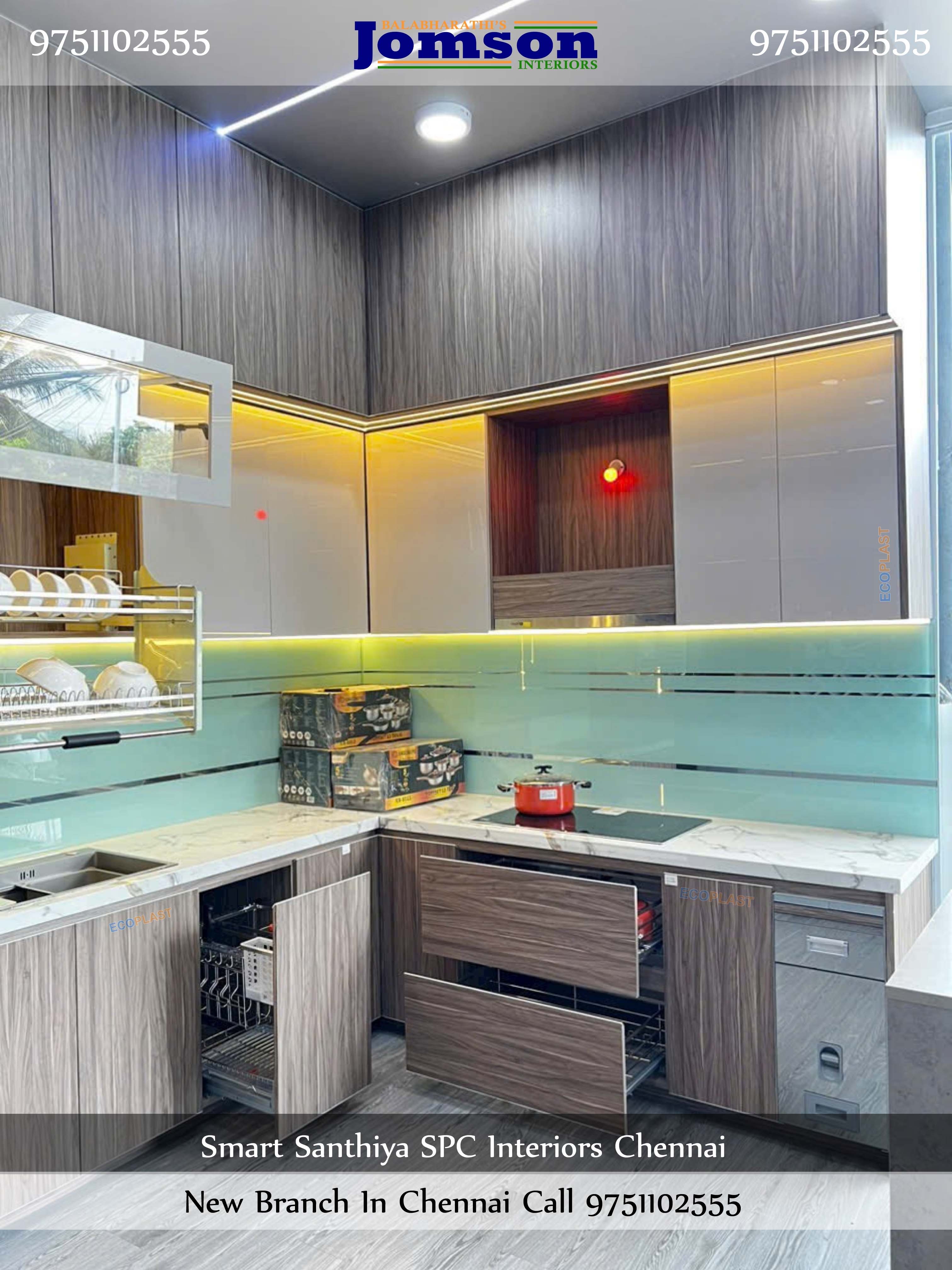 spc grey color modular kitchen chennai
